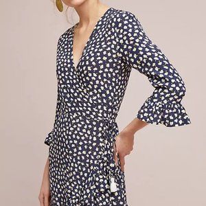 Faithfull The Brand Jasmine Navy Floral Mini Wrap Dress